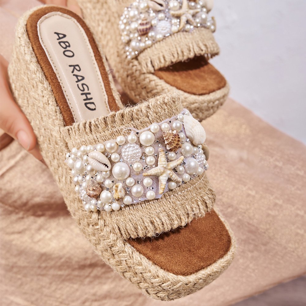 سليبر صيفي خيش نسائي بلمسة صدف ولؤلؤ 8 سليبر خيش نسائي